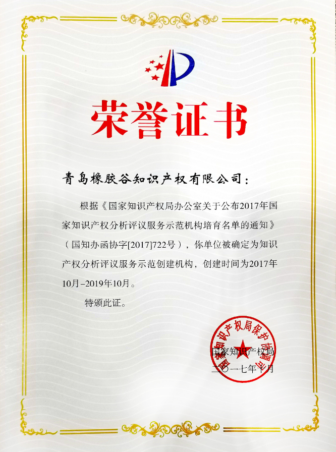 國(guó)家知識(shí)產(chǎn)權(quán)局保護(hù)協(xié)調(diào)司榮譽(yù)證書(shū)